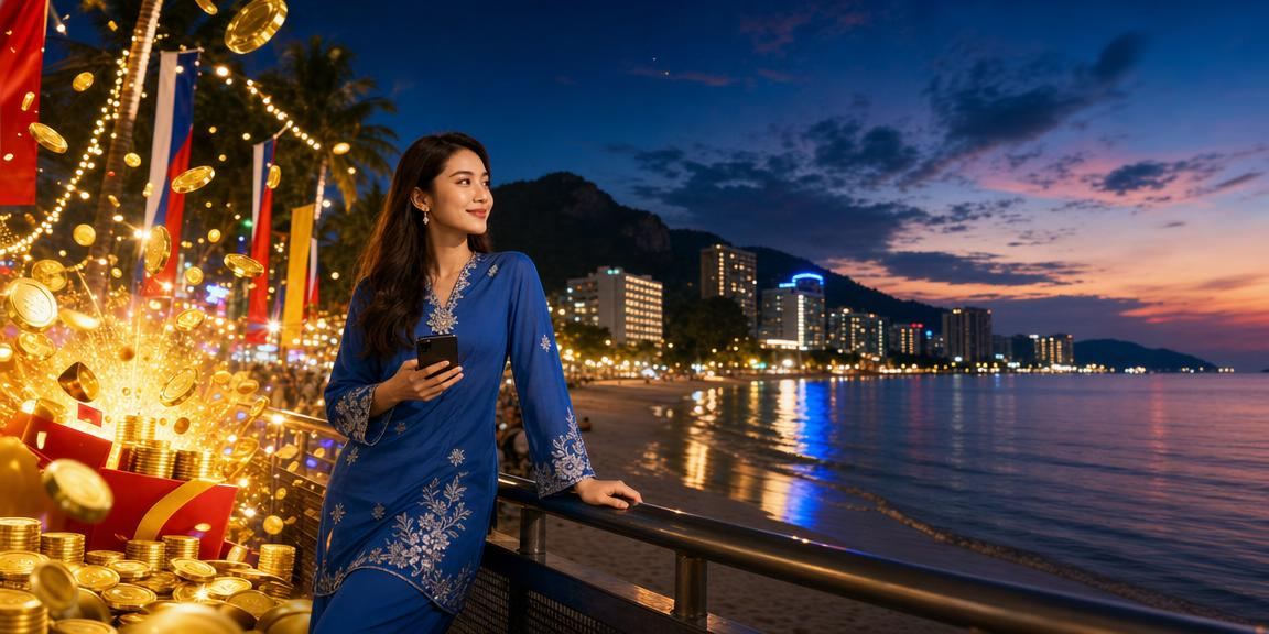 Pemain wanita berbaju kurung Penang bermain slot dalam talian g100